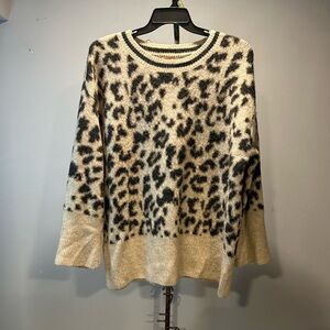 Leopard Print Women's Sweater - Black and Cream